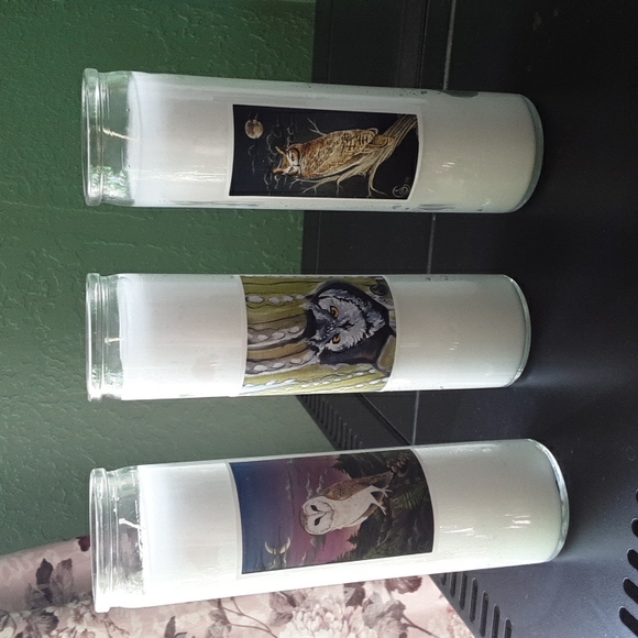Wildlife artwork on unscented white votive candles in glass container 3 for $25 - Picture 2 of 6